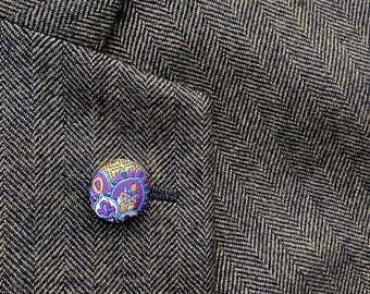 Purple Gold Blue Silk Round Lapel Pin Silk Button Lapel Pins Men Wedding Paisley Boutonniere Gifts For Boyfriend Gifts For Him Men Under 20