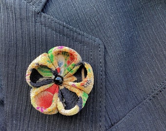 Custom Lapel Pins Mens Lapel Pin Flower Lapel Pin Silk Lapel Flower Colorful Boutonniere Boyfriend Gift for Men Suit Pin Kanzashi Brooch