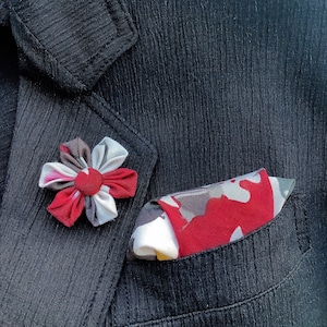 Custom Lapel Pins Mens Lapel Pin Flower Lapel Pin Pocket Square Set Red Colorful Boutonniere Silk Lapel Flower Handkerchief Gift For Men