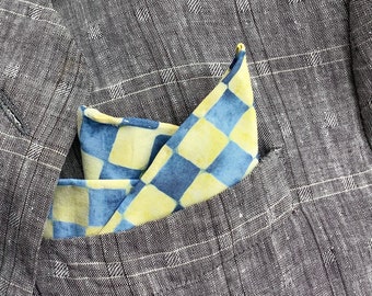 Pocket Square Blue Yellow Handkerchief For Men Pocket Square Mens Father’s Day Dad Gift For Husband Hanky Boyfriend Gift Batik Cotton