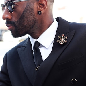 Lapel Pins Mens Lapel Pin Flower Lapel Pin Black Gold Red Boutonniere Husband Gift For Men Stocking Stuffer Kanzashi Brooch Custom Suit Pin