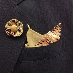 Lapel Pins Mens Lapel Pin Flower Lapel Pin Pocket Square Set Tan Orange Black Boutonniere Gift For Men Handkerchief Kanzashi Brooch Custom
