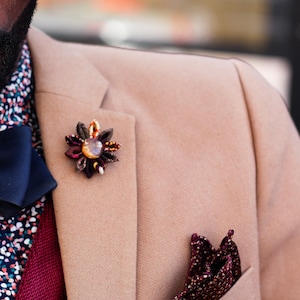 Lapel Pins Men Brown Lapel Flower Mens Lapel Pin Flower Lapel Pin Silk Boutonniere Kanzashi Brooch Boyfriend Gift For Men Groomsman Gift