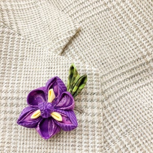 Purple Iris Lapel Pins Mens Lapel Pin Man Flower Lapel Pin Wedding Purple Boutonniere Groomsman Gifts For Him Mom Dad Kanzashi Brooch Custom image 2