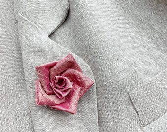 Rose Lapel Pins Mens Lapel Pin Flower Lapel Pin Pink Kanzashi Brooch Silk Boutonniere Wedding Groomsman Gift For Men Mother Gift