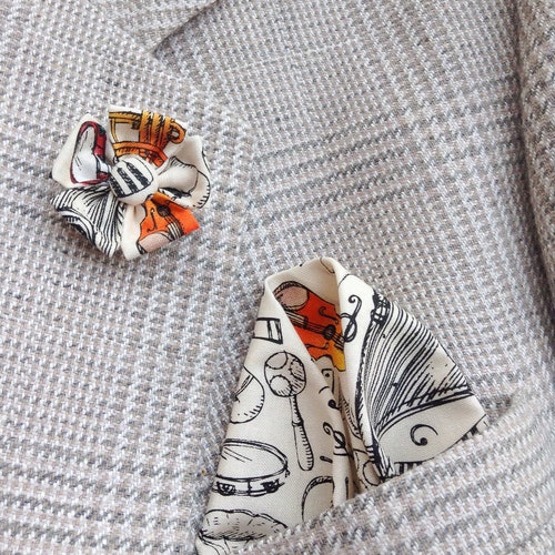Musical Instruments Lapel Pins Mens Lapel Pin Flower Lapel Pin Pocket Square Set Black White Boutonniere Custom offers Handkerchief Gifts For Men