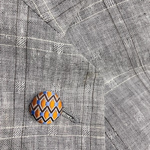 Lapel Pin Silk Button Lapel Pin Round Custom Men Orange Black Blue Boutonniere  For Men Him Dad Boyfriend Silk Anniversary Custom Suit Pin