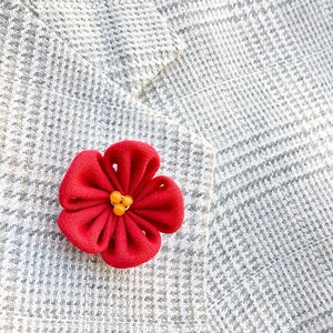 Lapel Pins Mens Lapel Pin Flower Lapel Pin Red Lapel Flower Red Boutonniere Kanzashi Brooch Groomsman Dad Gift For Men Wedding Suit Custom
