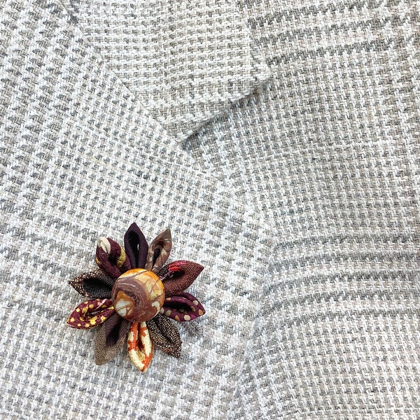 Lapel Pins Men Brown Lapel Flower Mens Lapel Pin Flower Lapel Pin Silk Boutonniere Kanzashi Brooch Boyfriend Gift For Men Groomsman Gift