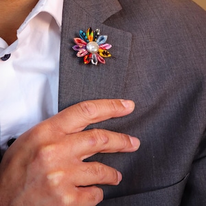 Lapel Pins Mens Lapel Pin Flower Lapel Pin Kanzashi Brooch Colorful Boutonniere Daisy Lapel Flower Boyfriend Groomsman Gift For Men Custom