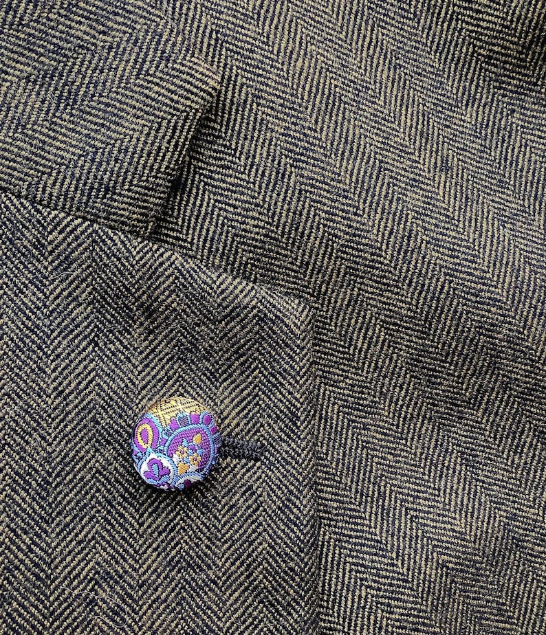 Purple Gold Blue Silk Round Lapel Pin Silk Button Lapel Pins Men Wedding Paisley Boutonniere Gifts For Boyfriend Gifts For Him Men Under 20 image 1