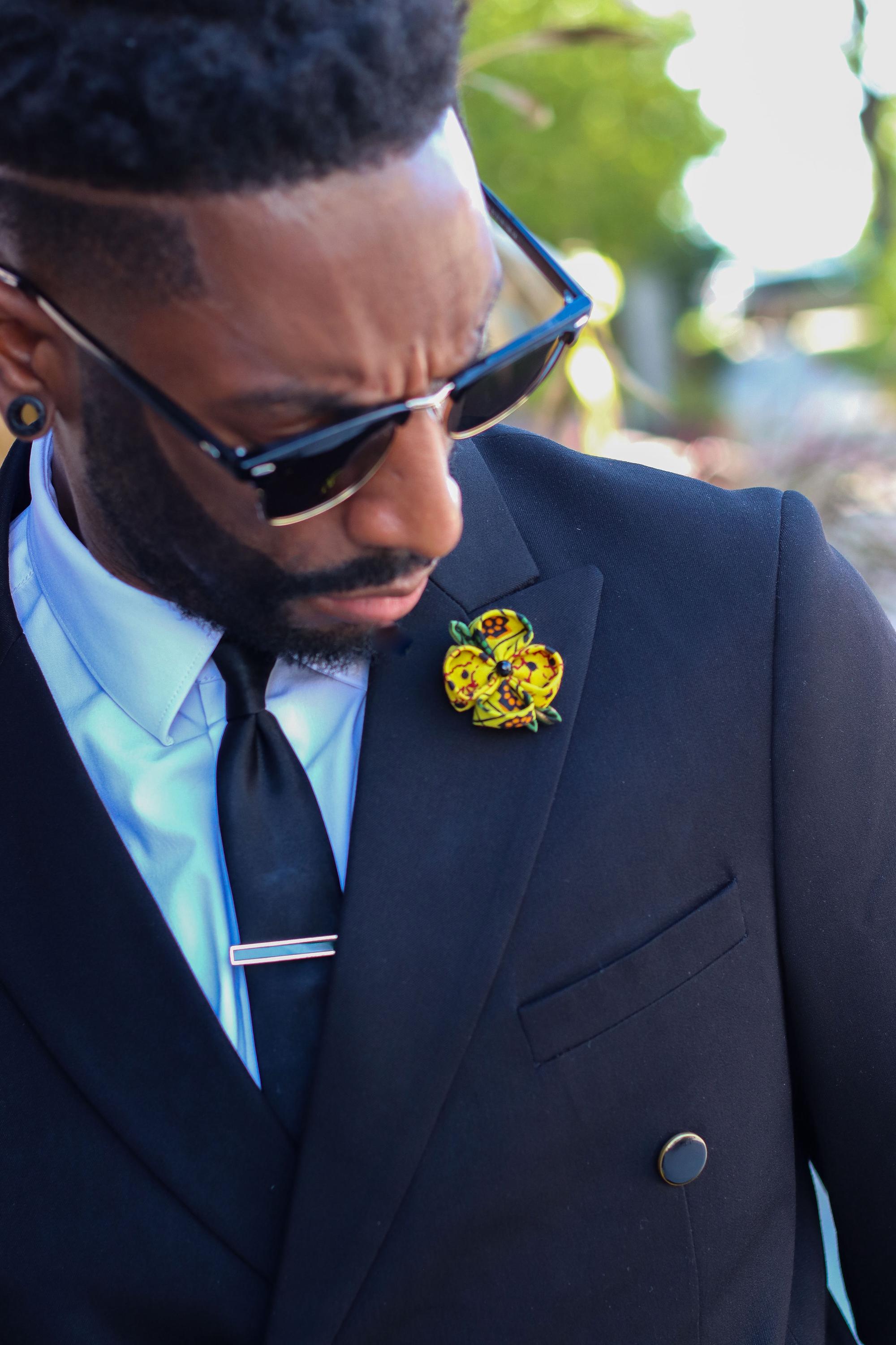スーツ Maatee&sons jefferly small pin Yellow Lapel Flower Pins Men Kanzashi Brooch Custom African