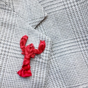 Lobster Lapel Pins Mens Lapel Pin Red Boutonniere Red Lobster Kanzashi Brooch Groomsman Dad Fathers Day Gift For Men Whimsical Crawfish