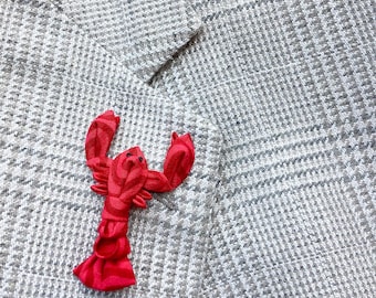 Lobster Lapel Pins Mens Lapel Pin Red Boutonniere Red Lobster Kanzashi Brooch Groomsman Dad Fathers Day Gift For Men Whimsical Crawfish