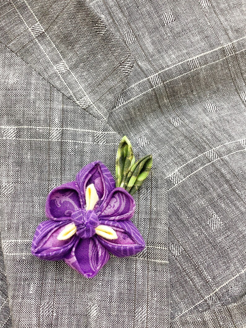 Purple Iris Lapel Pins Mens Lapel Pin Man Flower Lapel Pin Wedding Purple Boutonniere Groomsman Gifts For Him Mom Dad Kanzashi Brooch Custom image 4