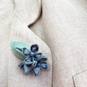 Hortensien-Anstecknadel, blaue Kanzashi-Brosche mit Blume, Seiden-Boutonnière