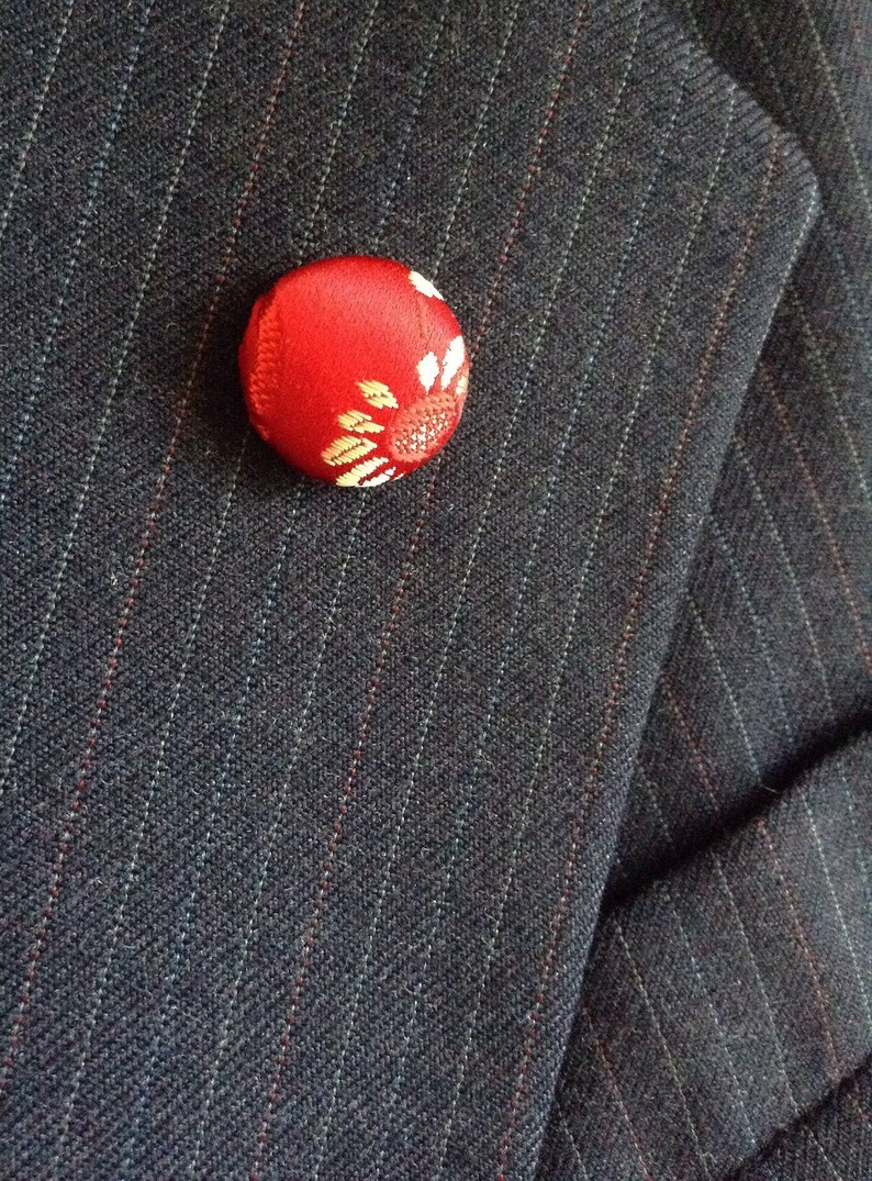 Red Lapel Pin Mens Lapel Pin Silk Button Lapel Pin Red Gold Etsy