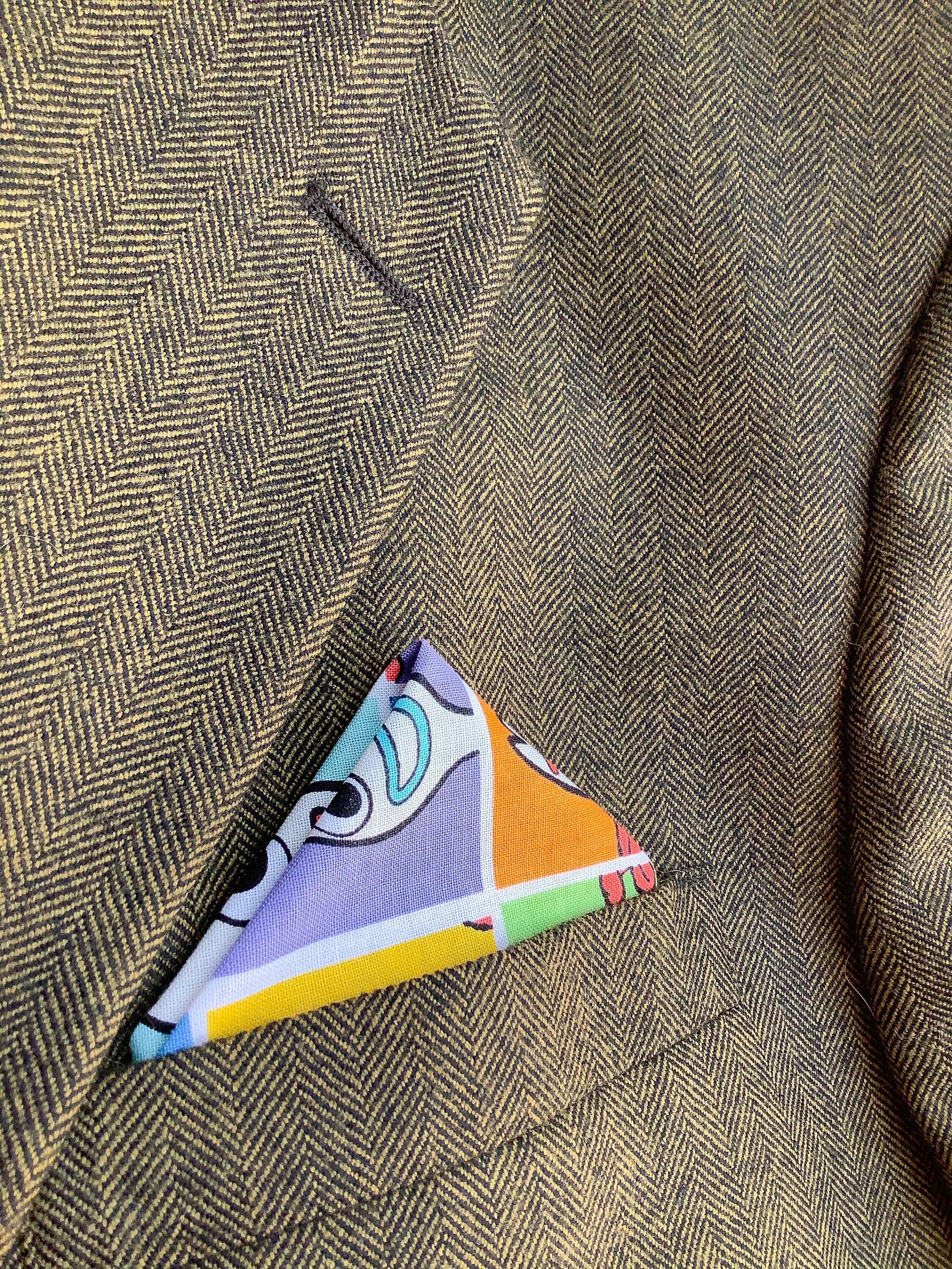 Pocket Square Colorful Cotton Print Handkerchief Men Cartoon Quirky Custom Mens Gift For Husband Boyfriend Hanky Hankies Hand Rolled Hems