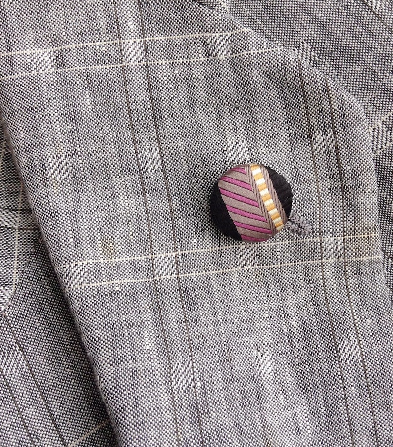 Custom Lapel Pins Mens Lapel Pin Round Button Lapel Pin Silk Stripe Boutonniere Groomsman Gift For Men Wedding Party Boyfriend Gift Under 20 image 5