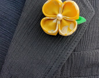 Lapel Pins Mens Lapel Pin Flower Yellow Lapel Flower Silk Boutonniere  Wedding Party Gift For Men Groomsman Gift Kanzashi Brooch Custom