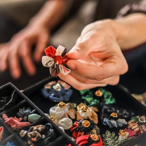 Red Colorful Custom Boutonniere Lapel Pin, Mens Flower Pocket Square Set, Silk Handkerchief image 3