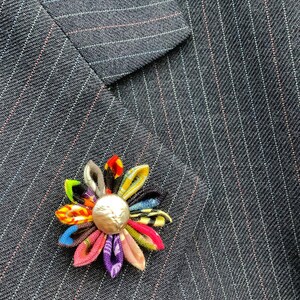 Lapel Pins Mens Lapel Pin Flower Lapel Pin Kanzashi Brooch Colorful Boutonniere Daisy Lapel Flower Boyfriend Groomsman Gift For Men Custom image 2