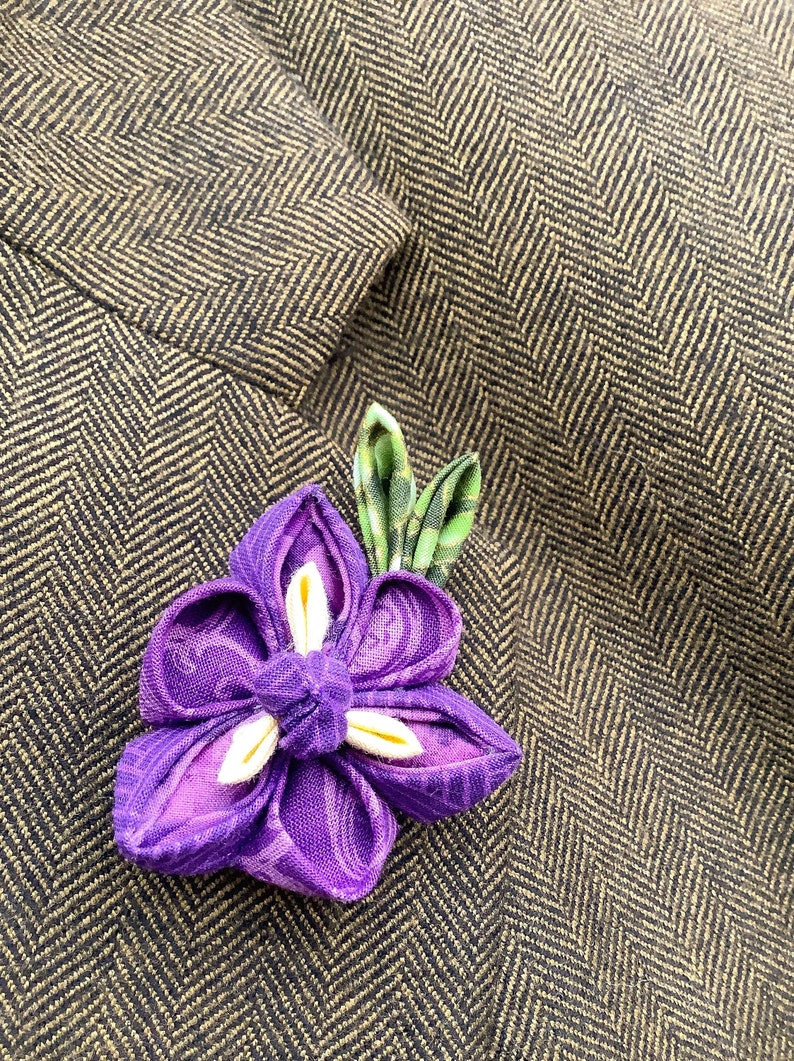 Purple Iris Lapel Pins Mens Lapel Pin Man Flower Lapel Pin Wedding Purple Boutonniere Groomsman Gifts For Him Mom Dad Kanzashi Brooch Custom image 1