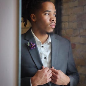 Purple Iris Lapel Pins Mens Lapel Pin Man Flower Lapel Pin Wedding Purple Boutonniere Groomsman Gifts For Him Mom Dad Kanzashi Brooch Custom