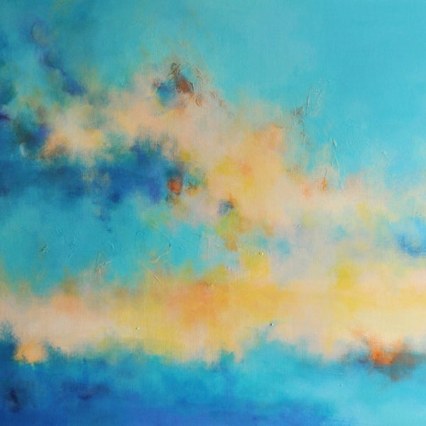 Summers End - Original Abstract Painting, LARGE Modern Wall Art  27x32 inch UNSTRETCHED Rolled in a tube
