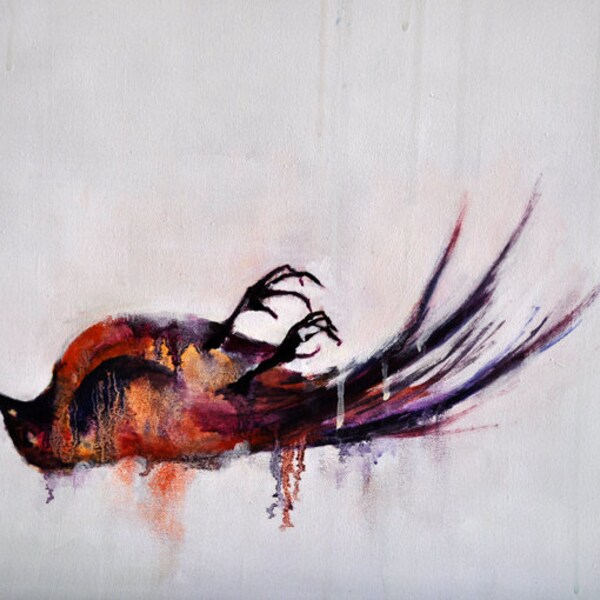 Bird study 6 Original abstract painting , bird art LARGE 28x28 inch UNSTRETCHED Rolled in a tube