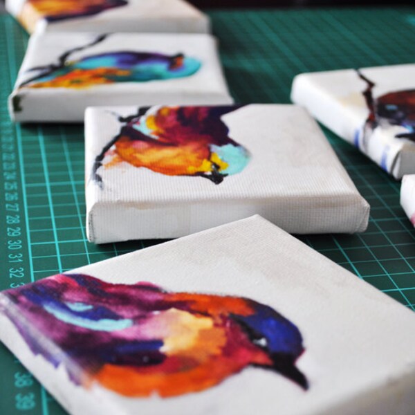 DISCOUNTED Original Abstract Set of 20 Bird Paintings Colorful Miniature Paintings 20x16"