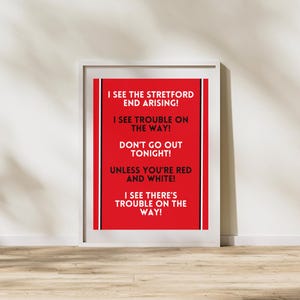 Football Wall Art, Manchester United Chant, Gifts for him, Football Gifts, Wall Art, Poster, Football Chants, Football Poster