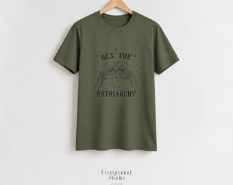 Hex the Patriarchy Shirt | Feminist Witchy T-Shirt | Tarot Card Graphic Tee | Occult Feminist Shirt | Olive Green Alternative Tee