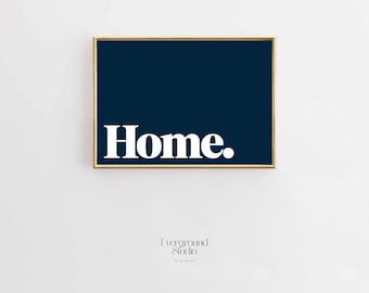 Home Typography Art Print | Minimalist Blue Wall Decor (Digital Download)