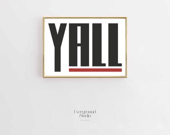 Y'all Red Typography Print | Minimalist Wall Art (Digital Download)