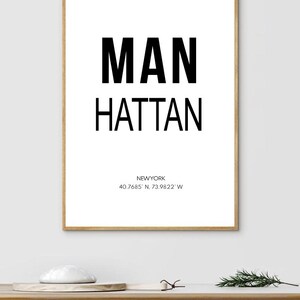Manhattan NY Koordinaten Druck | Koordinaten-Zeichen | Breitengrad Längengrad | Stadtstaat Zeichen | Druckbare Kunst | Wohnkultur | Digitaler Download