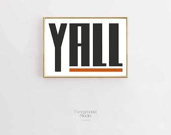 Y'all Orange Typography Print | Minimalist Wall Art (Digital Download)