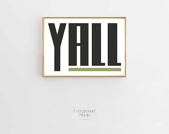 Y'all Green Typography Print | Minimalist Wall Art (Digital Download)
