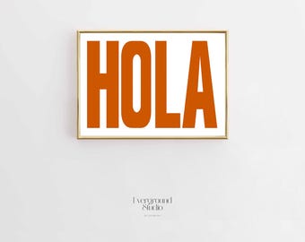 Hola Orange Typography Print | Minimalist Wall Art (Digital Download)