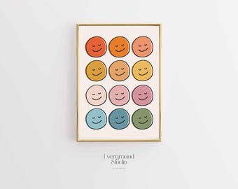 Colorful Smile Faces Print | Boho Nursery Decor (Digital Download)