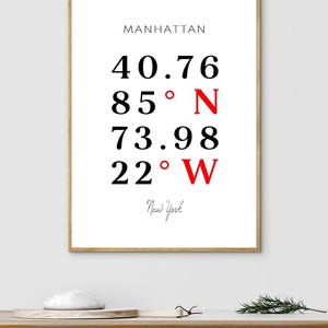 Manhattan NY Koordinaten Druck | Koordinaten-Zeichen | Breitengrad Längengrad | Stadtstaat Zeichen | Druckbare Kunst | Wohnkultur | Digitaler Download