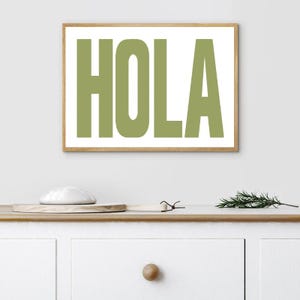 Hola | Green Print | Typography Print | Wall Print | Large Wall Print | Minimalist Art Sign | Printable Wall Art | Wall Decor
