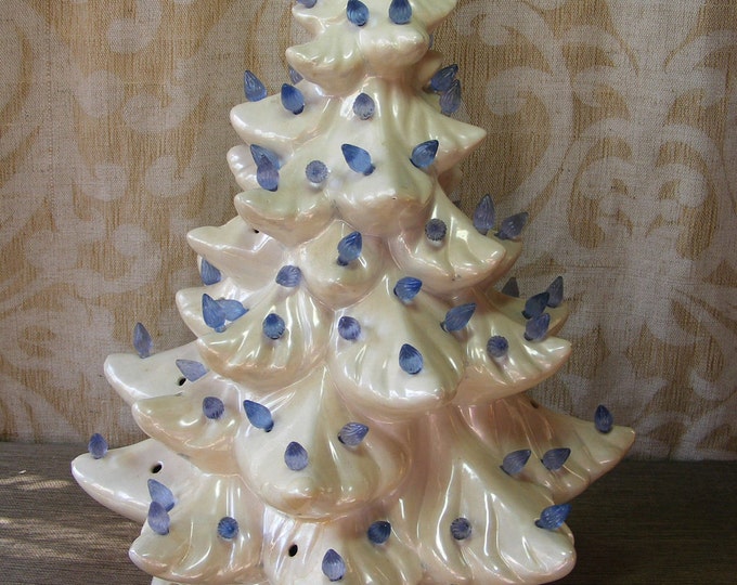 Vintage CHRISTMAS TREE White Ceramic Large Lighted Holiday Decor, Retro