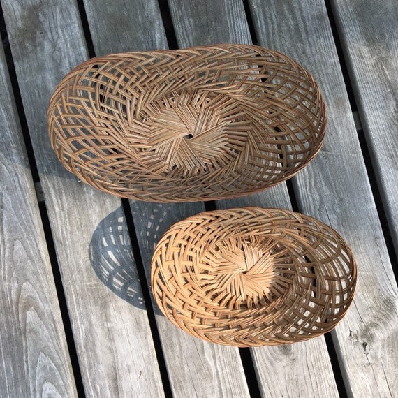 Vintage Oval Basket Pair Large 17 13 Storage Etsy