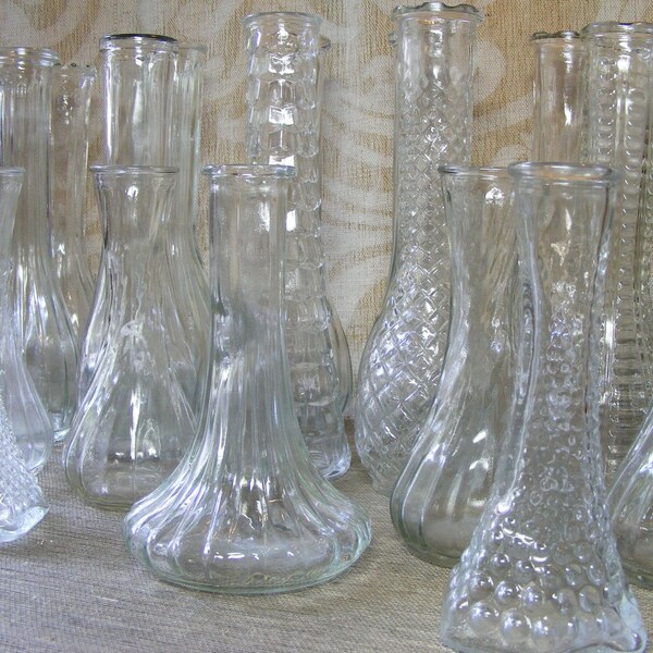 Glass Bud Vase WEDDING COLLECTION of 16 - 6" and 9" Clear Lot Grouping, Event, Instant Collection