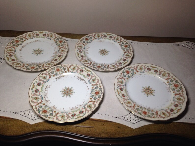 Limoges Plate Set of 4 C Ahrenfeldt France Porcelain Antique 8 Breakfast Luncheon