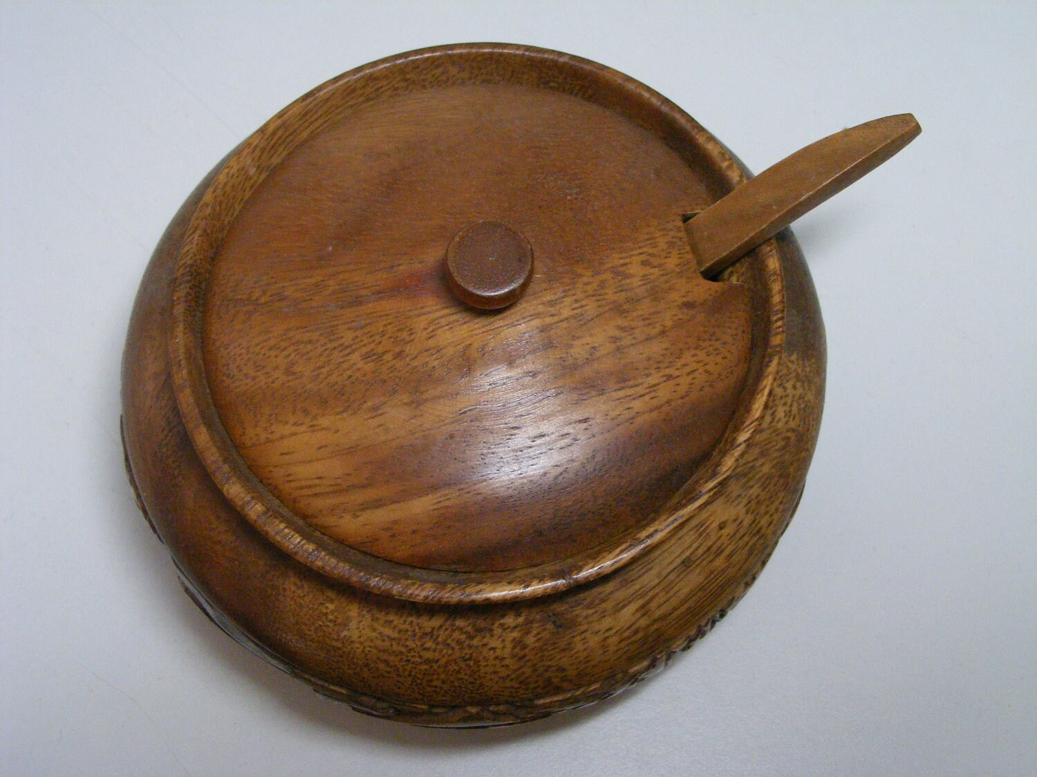 Vintage Wood Bowl with Lid and Spoon Teak Carved Wooden Etsy