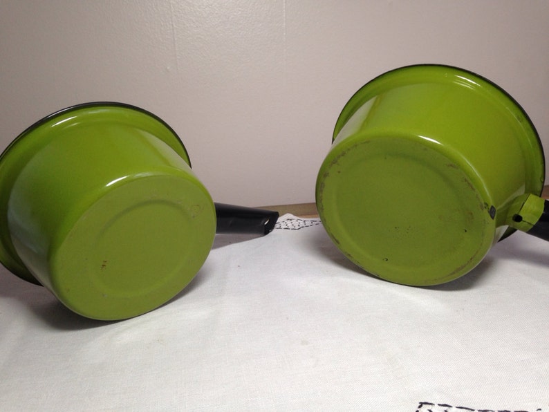 Vintage 1970s Pot Set Green Enamel Pan Saucepan Metal 70s Etsy