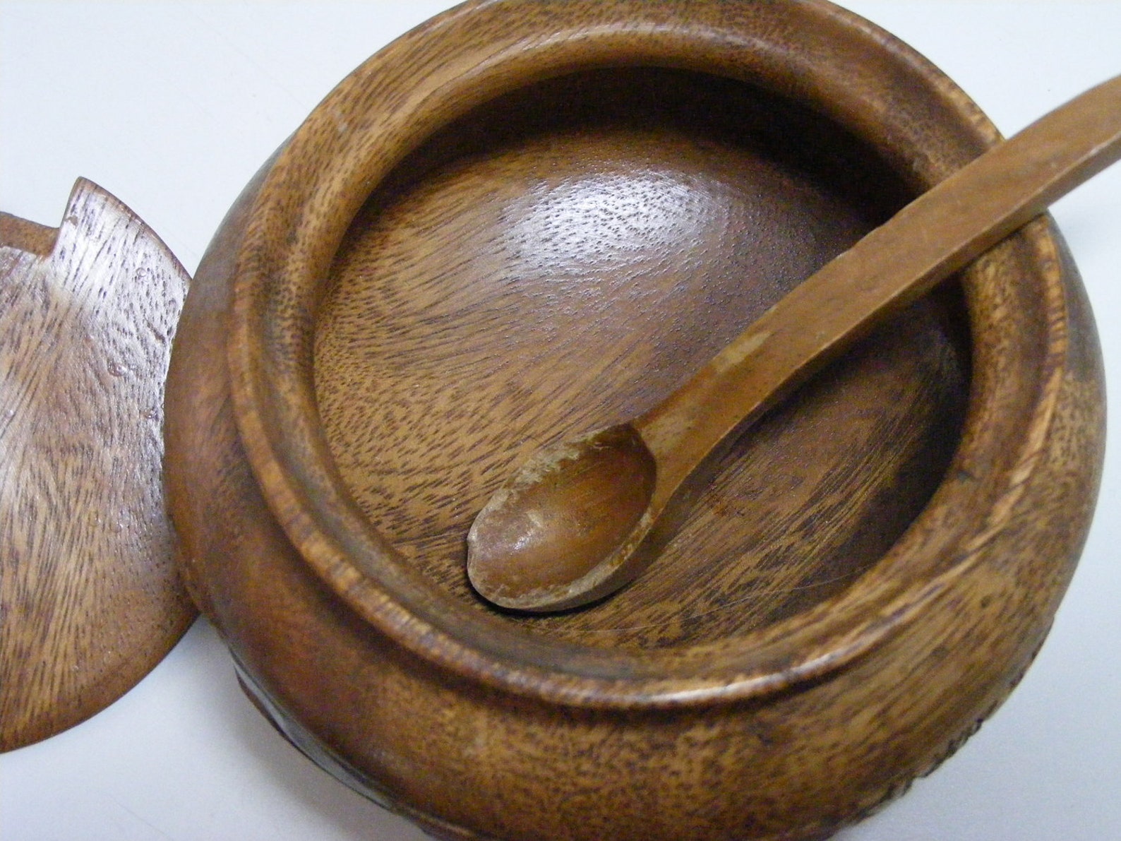Vintage Wood Bowl with Lid and Spoon Teak Carved Wooden Etsy