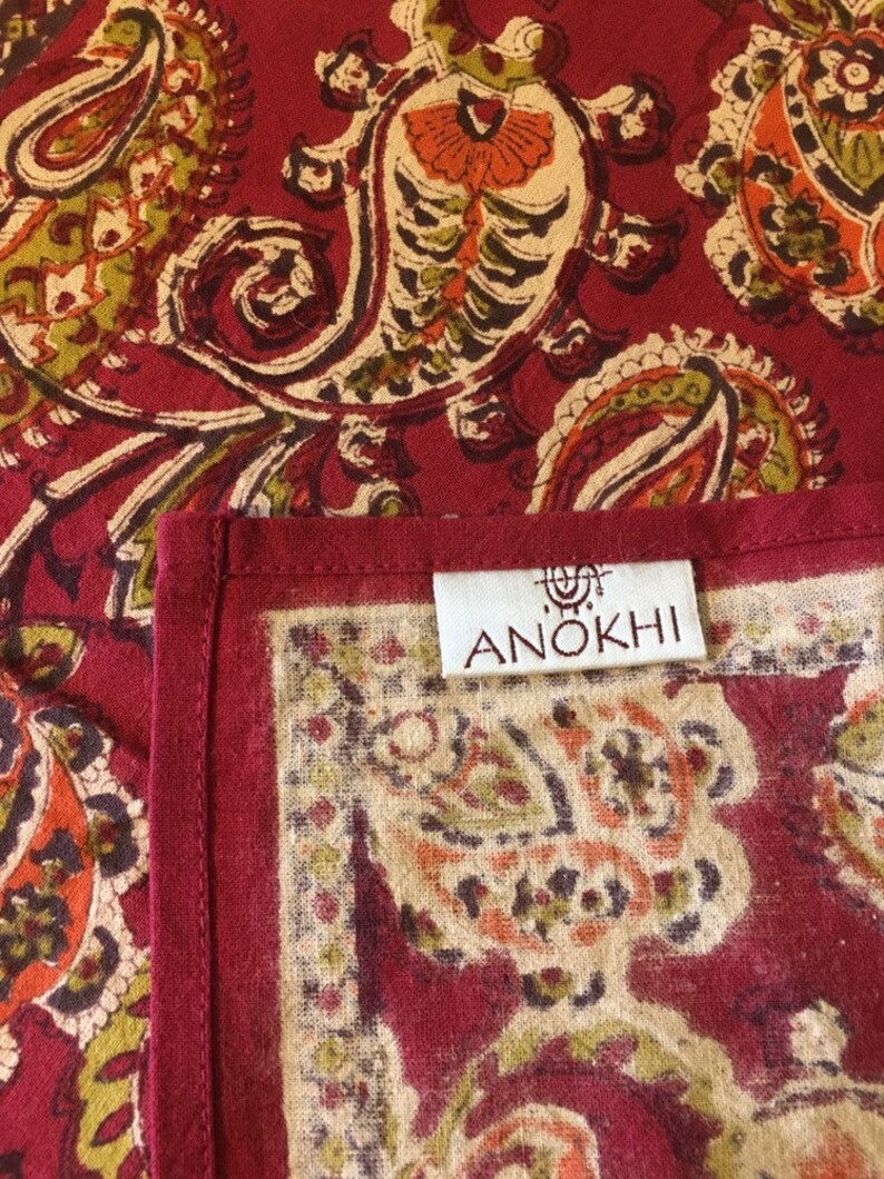 ANOKHI Cloth Napkin Set PAISLEY Block Print 17 India Cotton Etsy